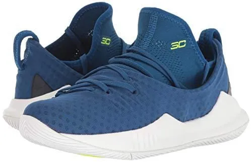 Under Armour Boys' Pre School Curry 5 Basketball Shoe, Moroccan Blue (401)/White, 1