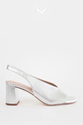 UNISA MONDY SILVER LEATHER BLOCK HEEL SLINGBACKS