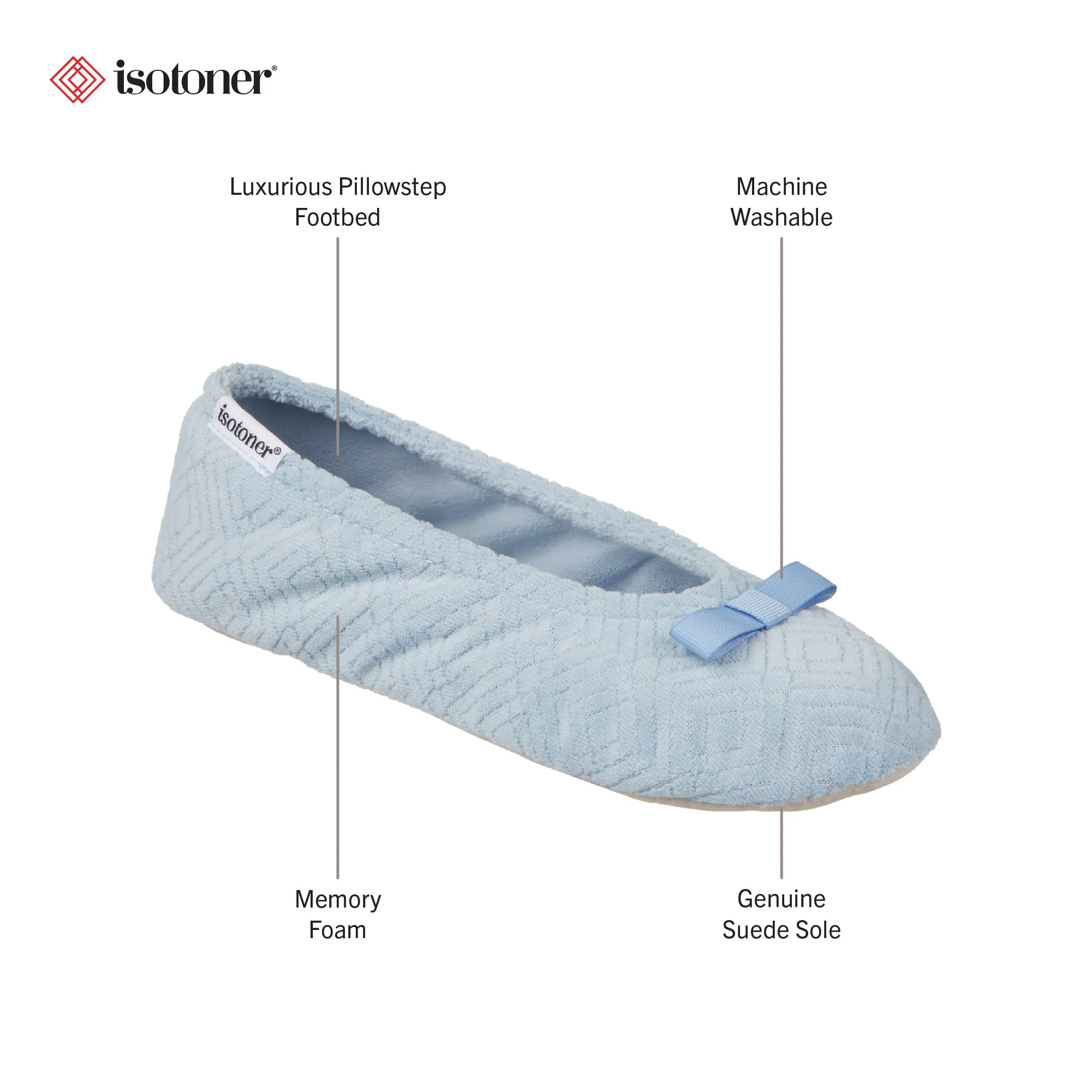 Women's Diamond Microterry Gemma Ballerina Slipper with Memory Foam
