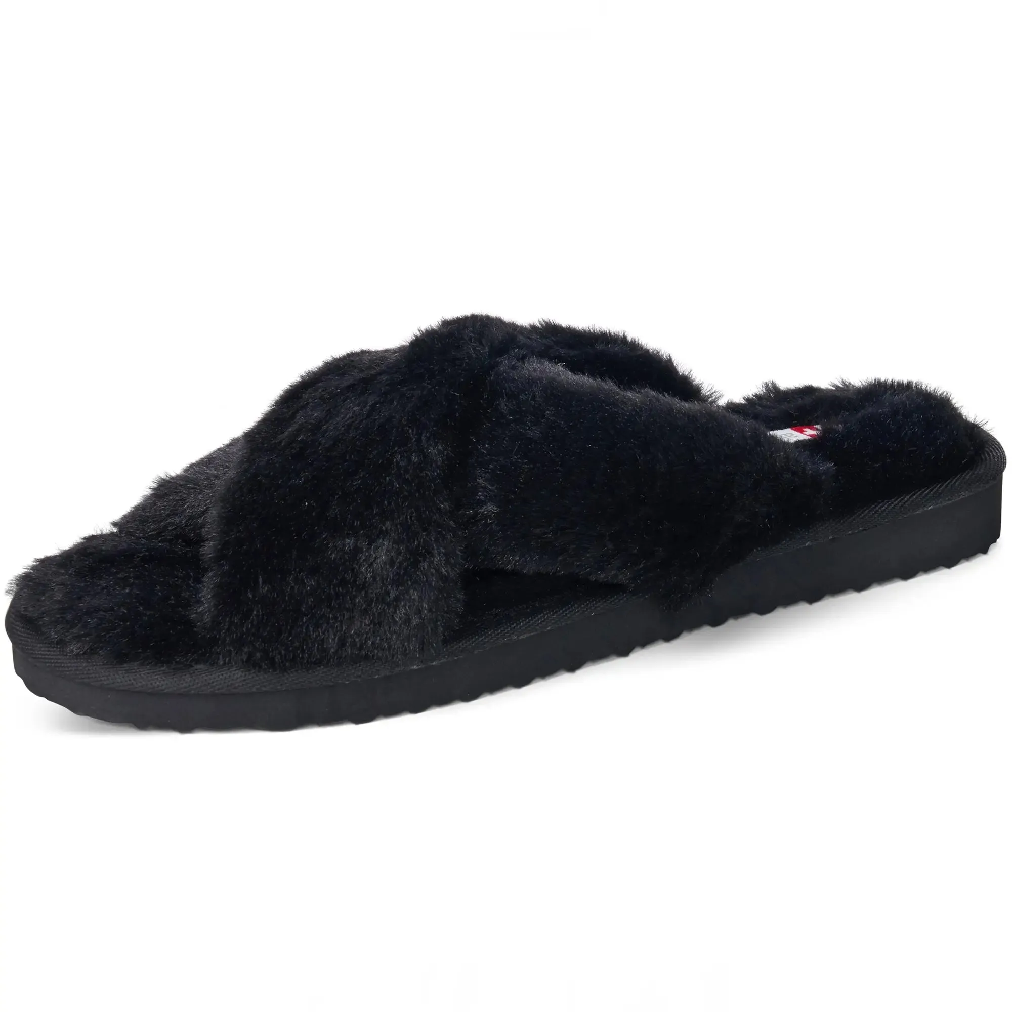 Womens Fuzzy Fluffy Slippers Memory Foam Indoor Outdoor Flat Sandals Black Suede