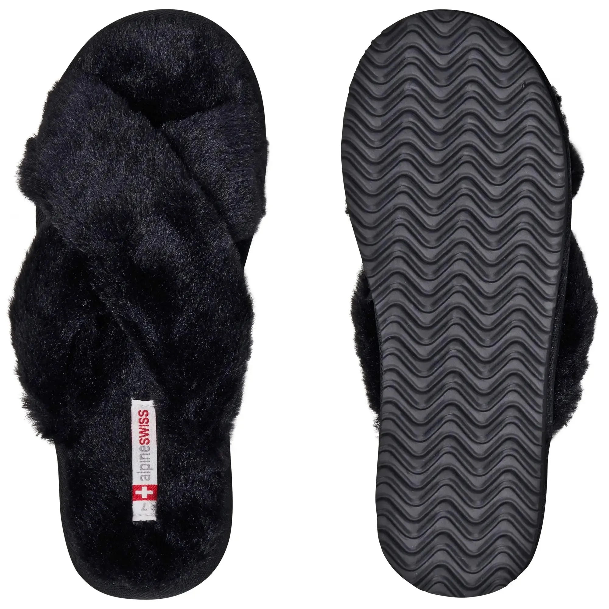 Womens Fuzzy Fluffy Slippers Memory Foam Indoor Outdoor Flat Sandals Black Suede