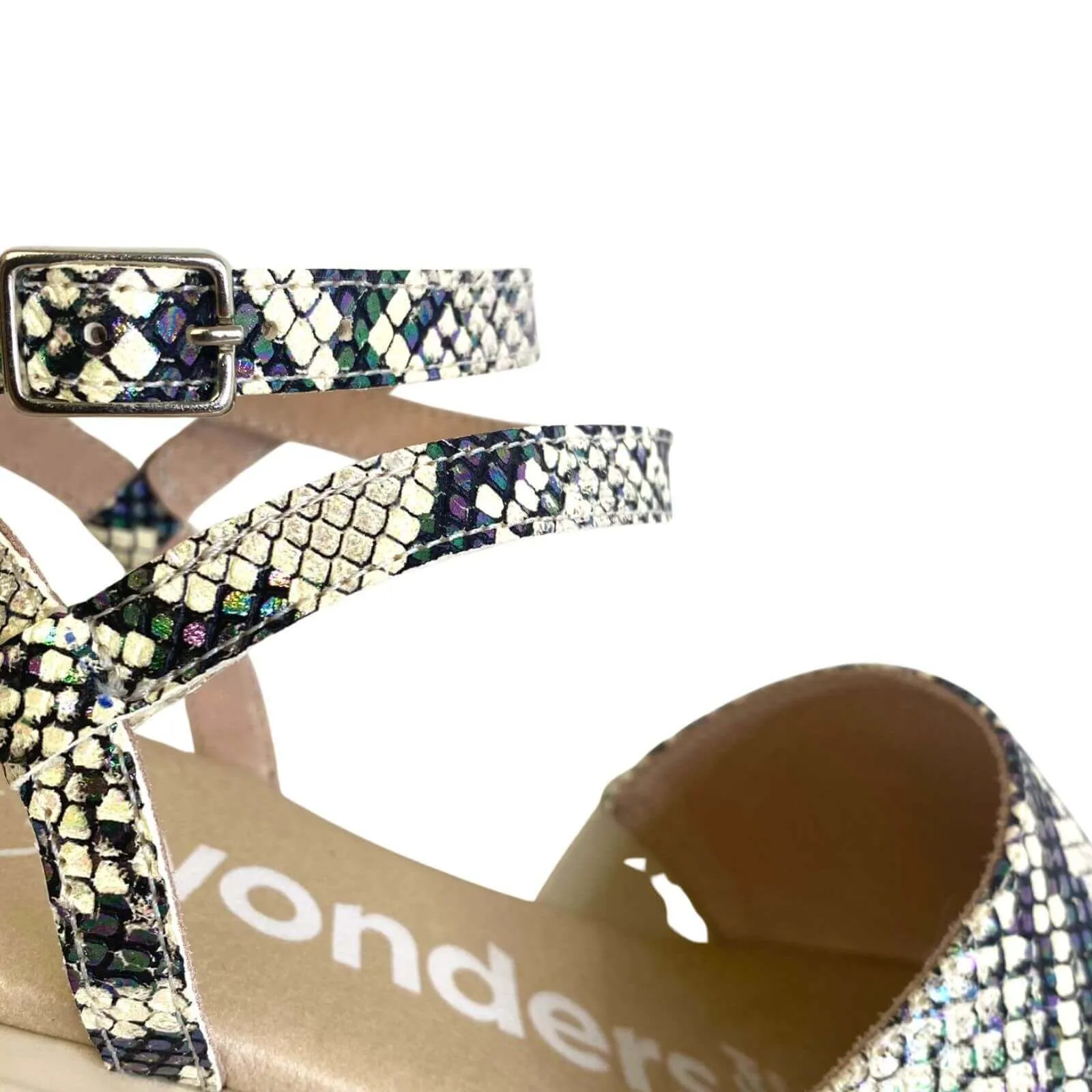 Wonders Python Leather Ankle Strap Flatform Sole Sandals