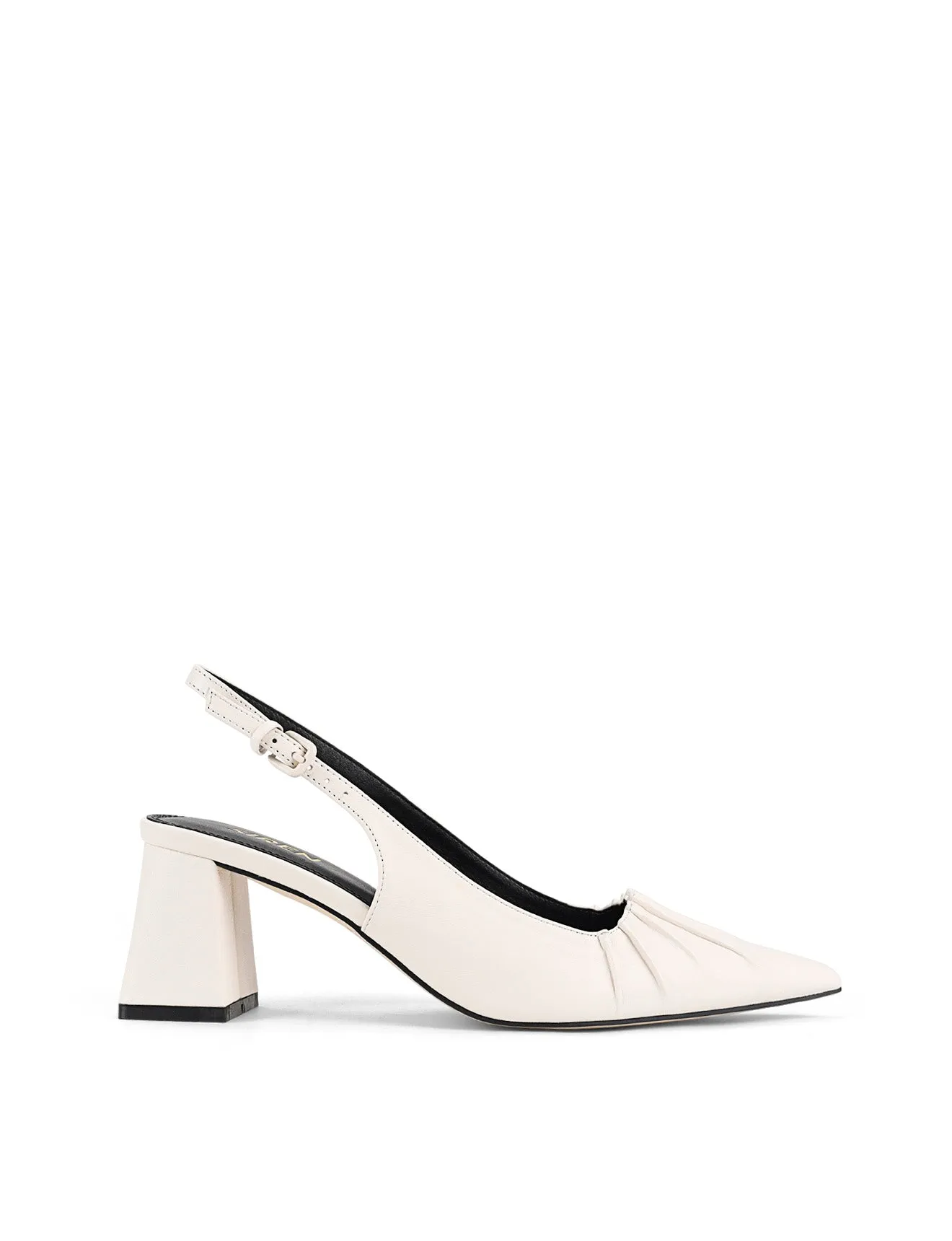 Yabell Slingback Block Heels - Chalk White Leather