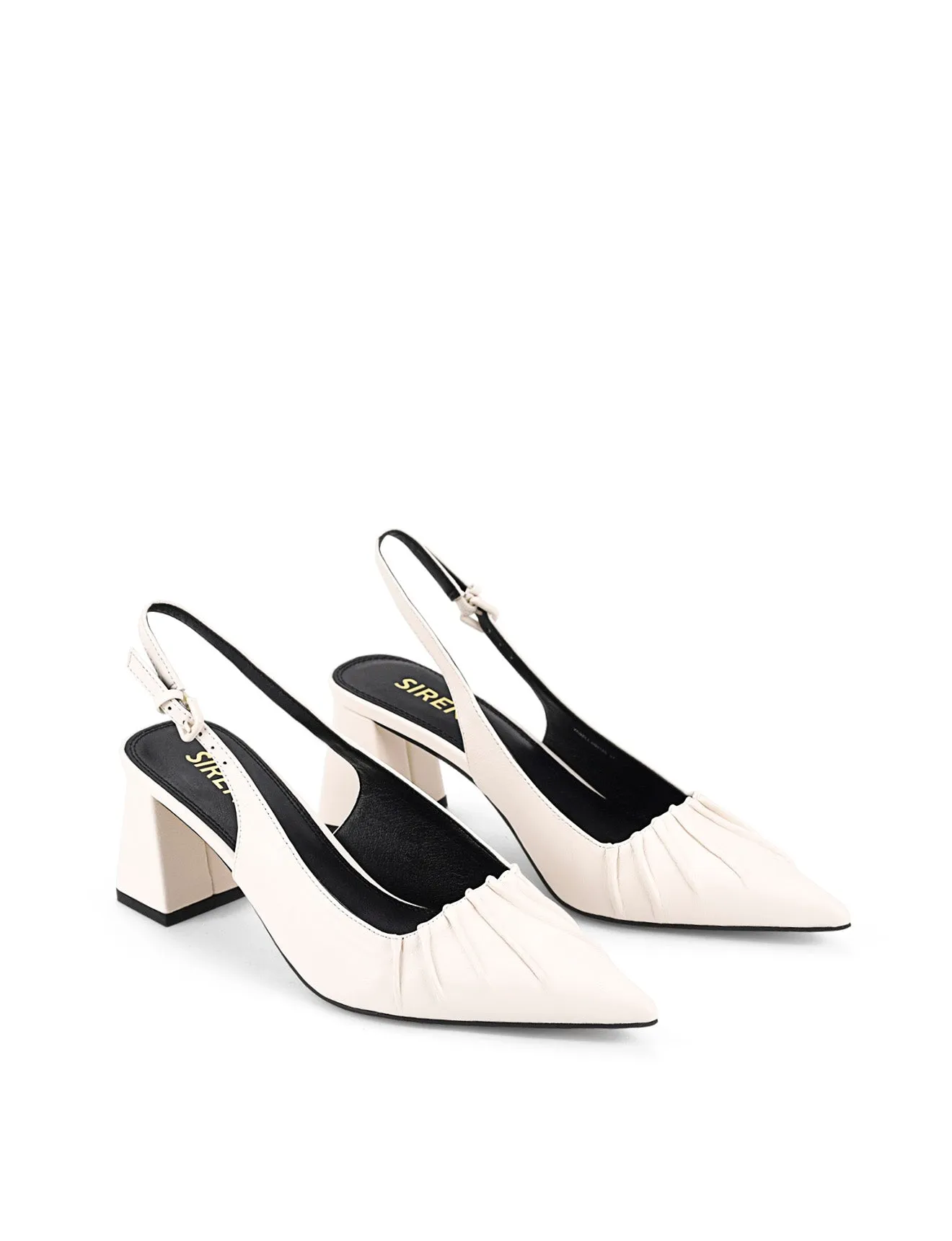 Yabell Slingback Block Heels - Chalk White Leather