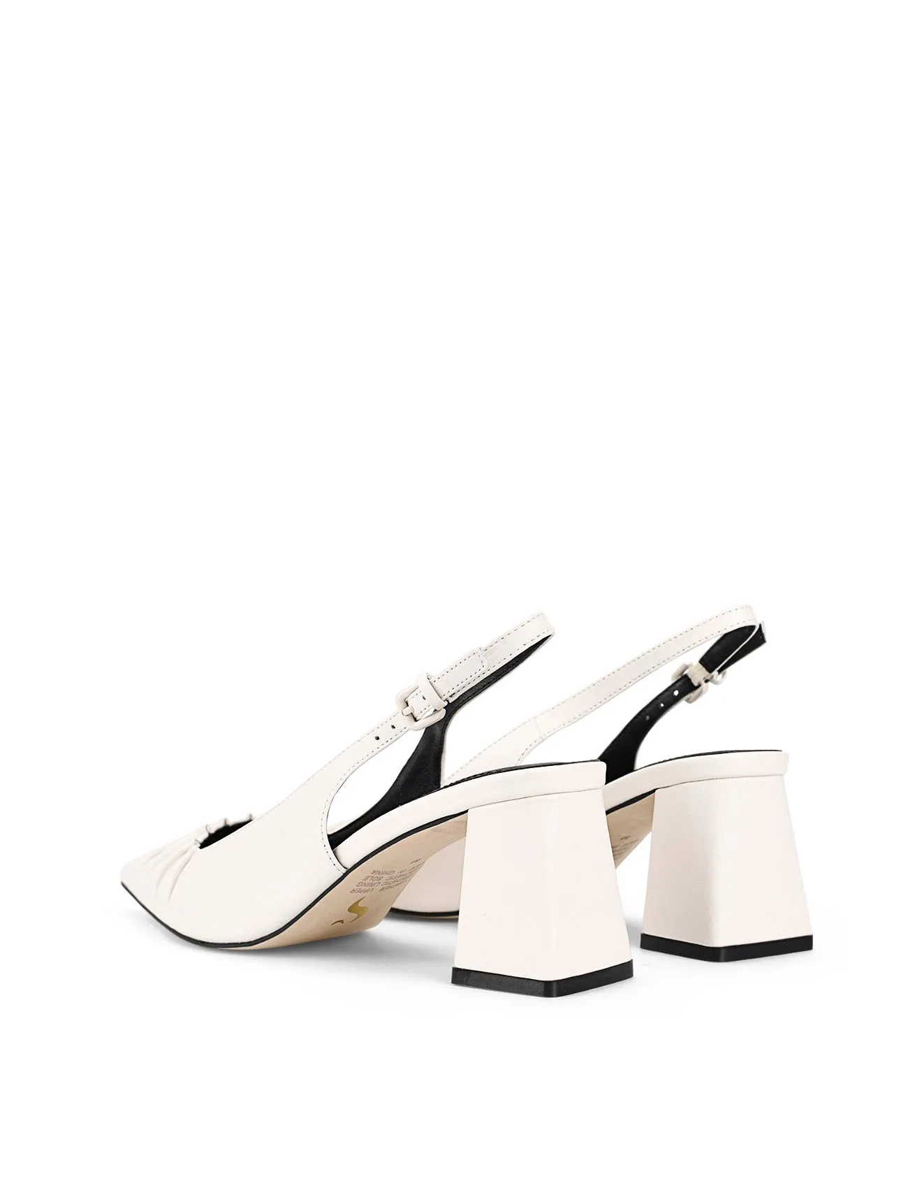 Yabell Slingback Block Heels - Chalk White Leather