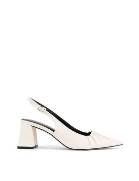Yabell Slingback Block Heels - Chalk White Leather