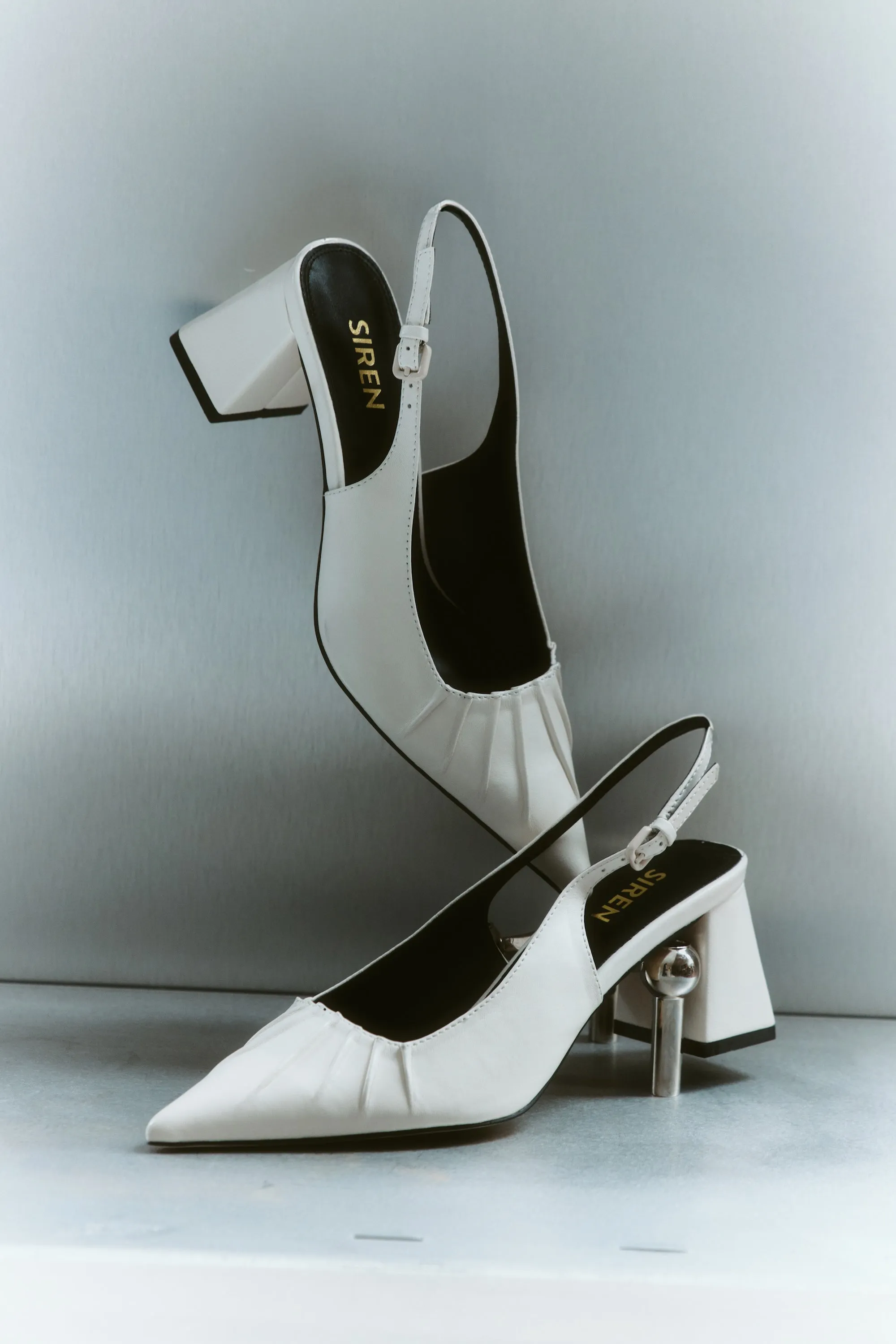 Yabell Slingback Block Heels - Chalk White Leather