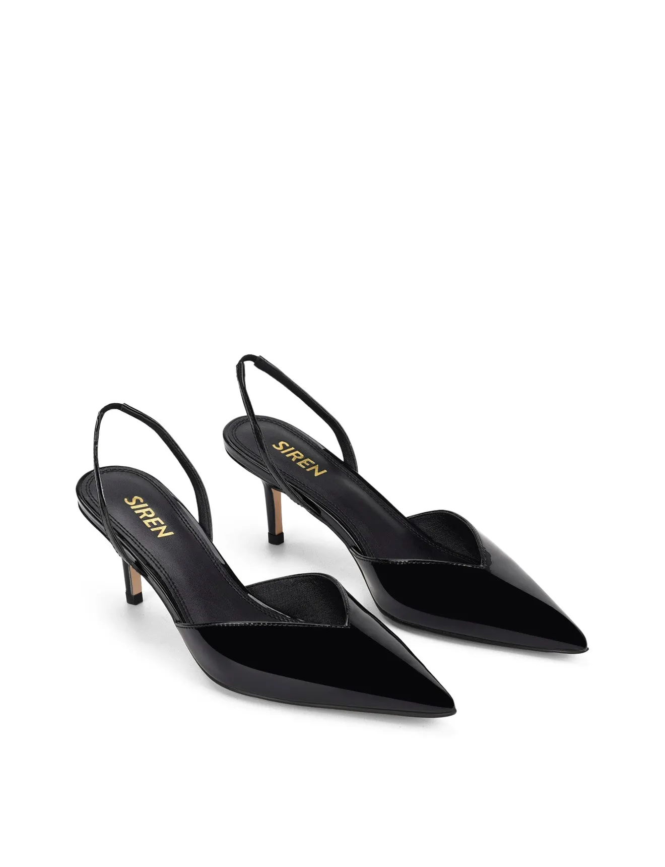 Yoco Slingback Kitten Heels - Black Patent Leather