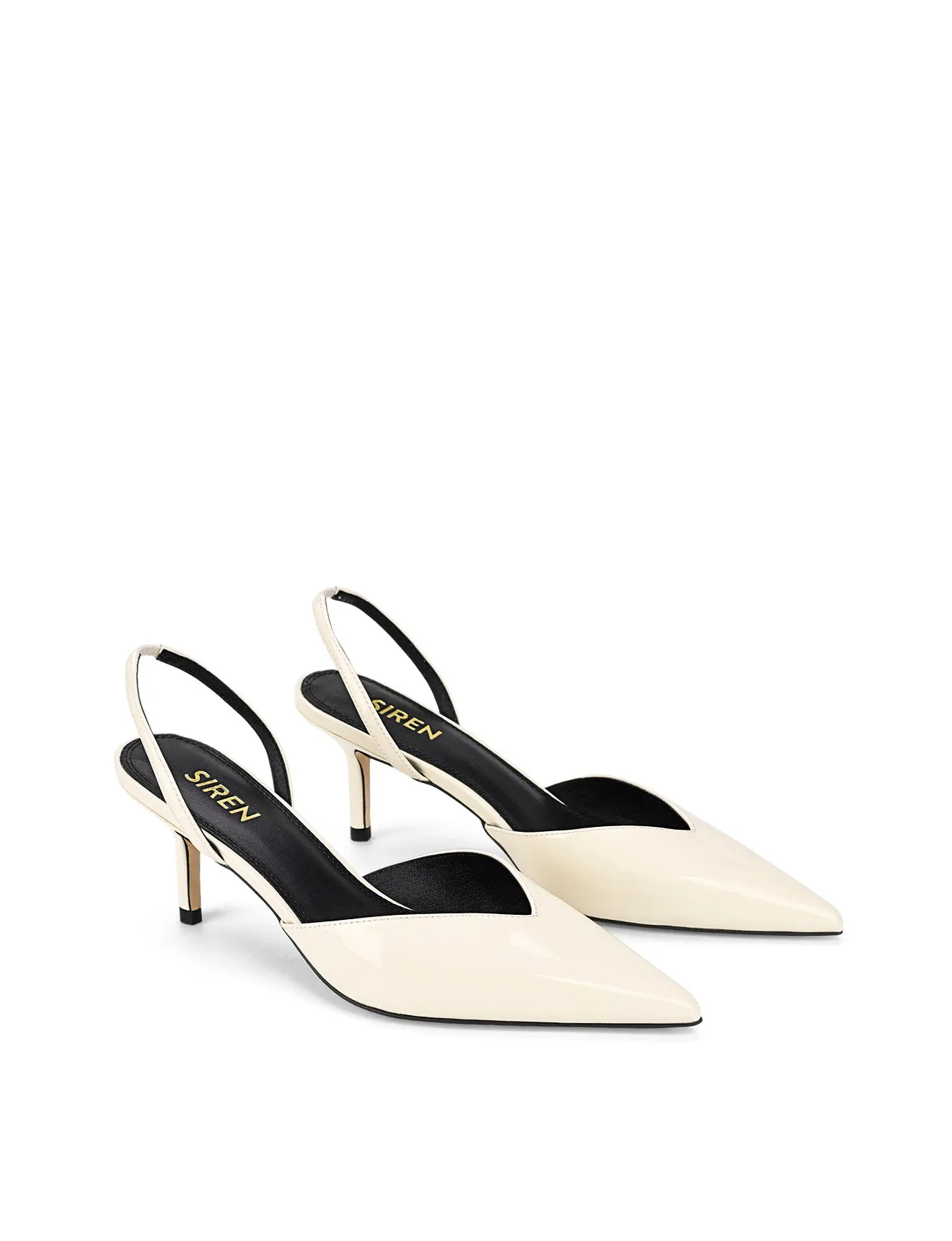 Yoco Slingback Kitten Heels - Chalk White Patent Leather